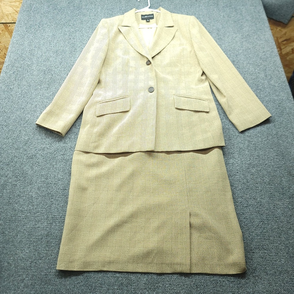 Vintage 90s Sag Harbor Suit Womens 16 Oatmeal Plaid Blazer Skirt Set 31-34122